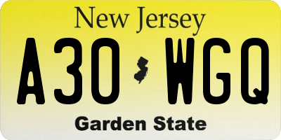 NJ license plate A30WGQ
