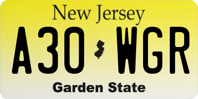 NJ license plate A30WGR