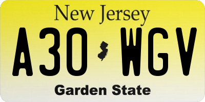 NJ license plate A30WGV