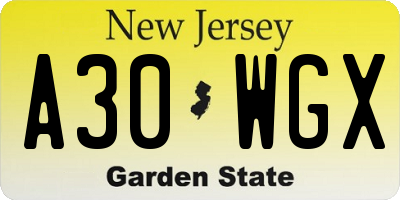 NJ license plate A30WGX