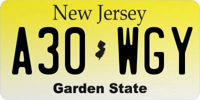 NJ license plate A30WGY