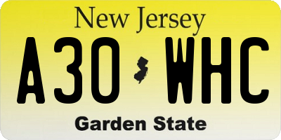 NJ license plate A30WHC