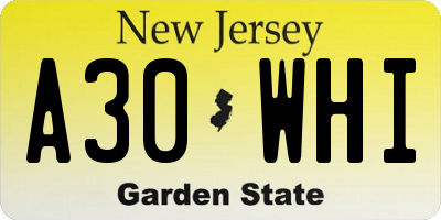 NJ license plate A30WHI