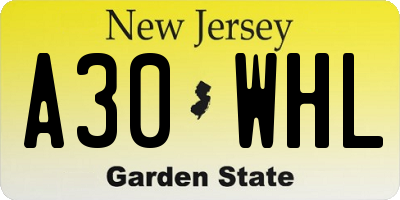 NJ license plate A30WHL