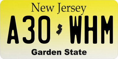 NJ license plate A30WHM
