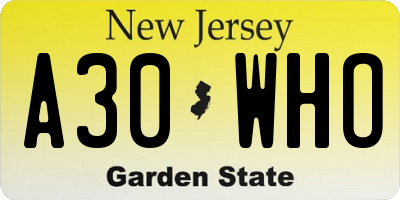NJ license plate A30WHO