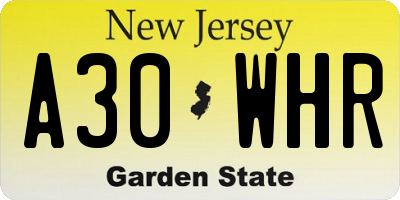 NJ license plate A30WHR