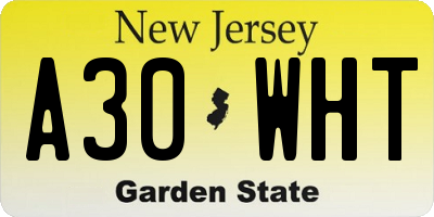 NJ license plate A30WHT