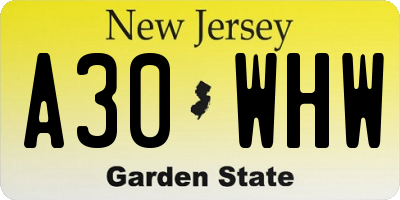 NJ license plate A30WHW