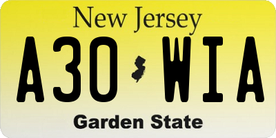 NJ license plate A30WIA