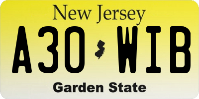 NJ license plate A30WIB