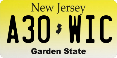 NJ license plate A30WIC