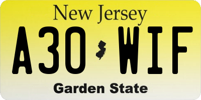 NJ license plate A30WIF