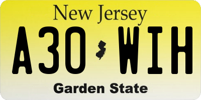 NJ license plate A30WIH