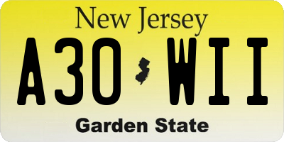 NJ license plate A30WII