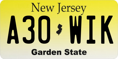 NJ license plate A30WIK