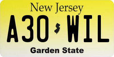 NJ license plate A30WIL