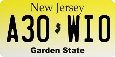 NJ license plate A30WIO