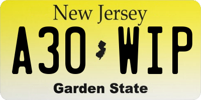 NJ license plate A30WIP