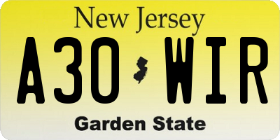 NJ license plate A30WIR