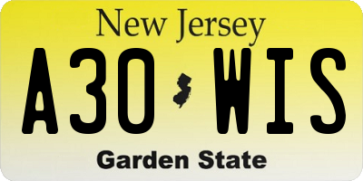 NJ license plate A30WIS