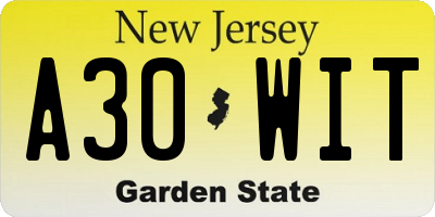 NJ license plate A30WIT