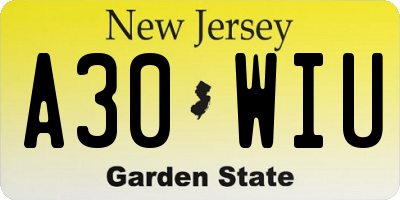 NJ license plate A30WIU