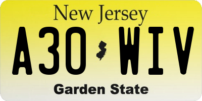 NJ license plate A30WIV