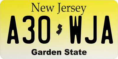 NJ license plate A30WJA