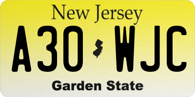 NJ license plate A30WJC