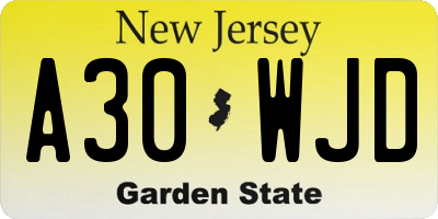 NJ license plate A30WJD