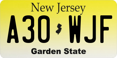 NJ license plate A30WJF