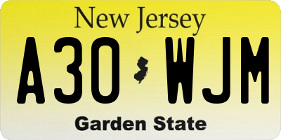 NJ license plate A30WJM