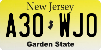 NJ license plate A30WJO
