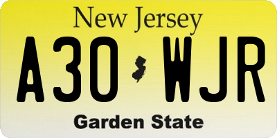 NJ license plate A30WJR