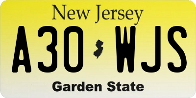 NJ license plate A30WJS