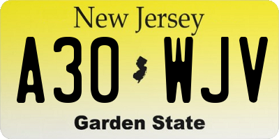 NJ license plate A30WJV