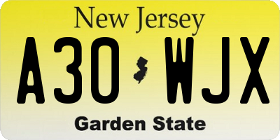NJ license plate A30WJX
