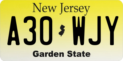 NJ license plate A30WJY