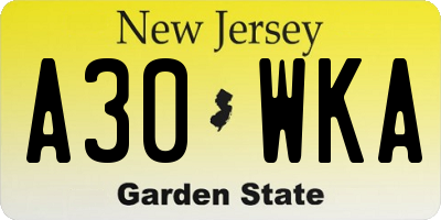 NJ license plate A30WKA
