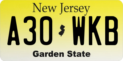 NJ license plate A30WKB