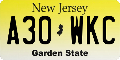 NJ license plate A30WKC