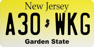 NJ license plate A30WKG
