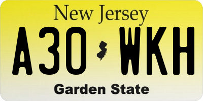 NJ license plate A30WKH