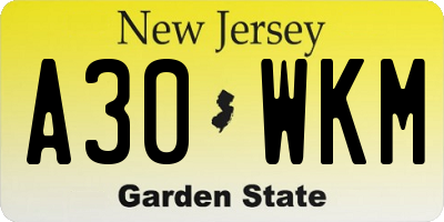 NJ license plate A30WKM