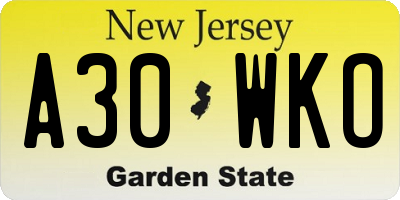 NJ license plate A30WKO