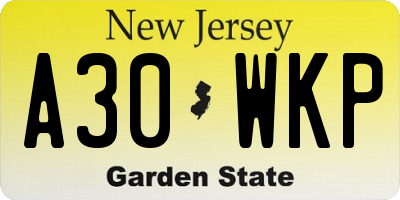 NJ license plate A30WKP
