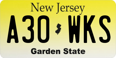 NJ license plate A30WKS