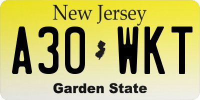 NJ license plate A30WKT