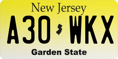 NJ license plate A30WKX